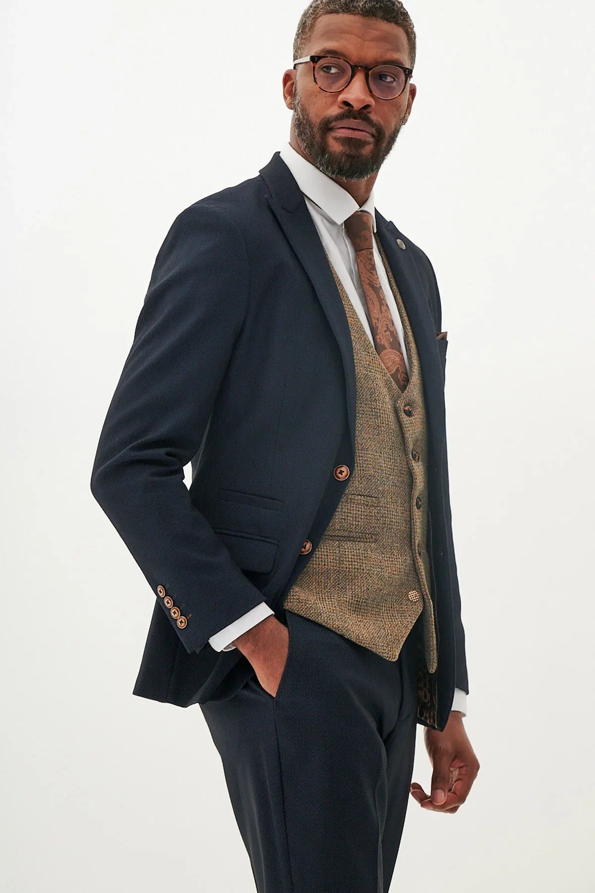 Trojdielny pánsky oblek – Marc Darcy Max Navy Mix and Match