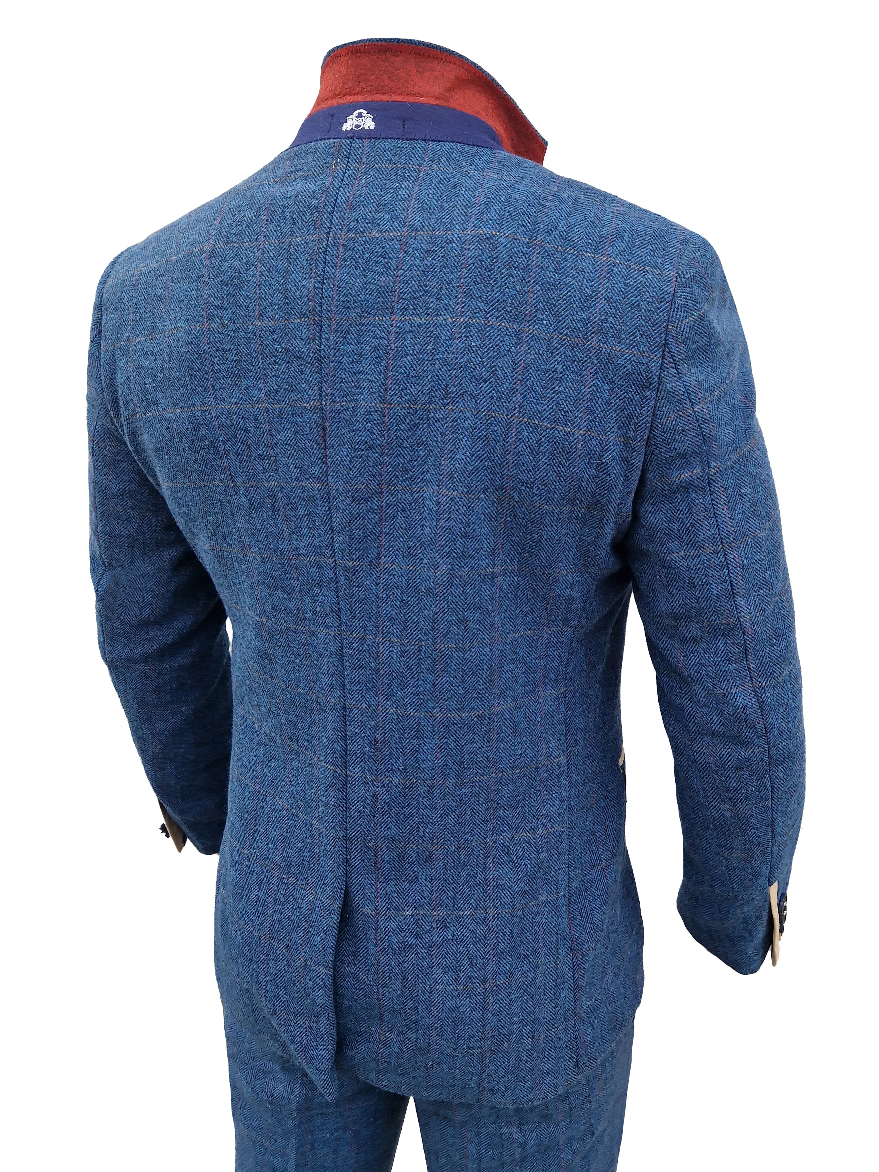 Pánsky oblek trojdielny Dion blue herringbone - trojdielny oblek