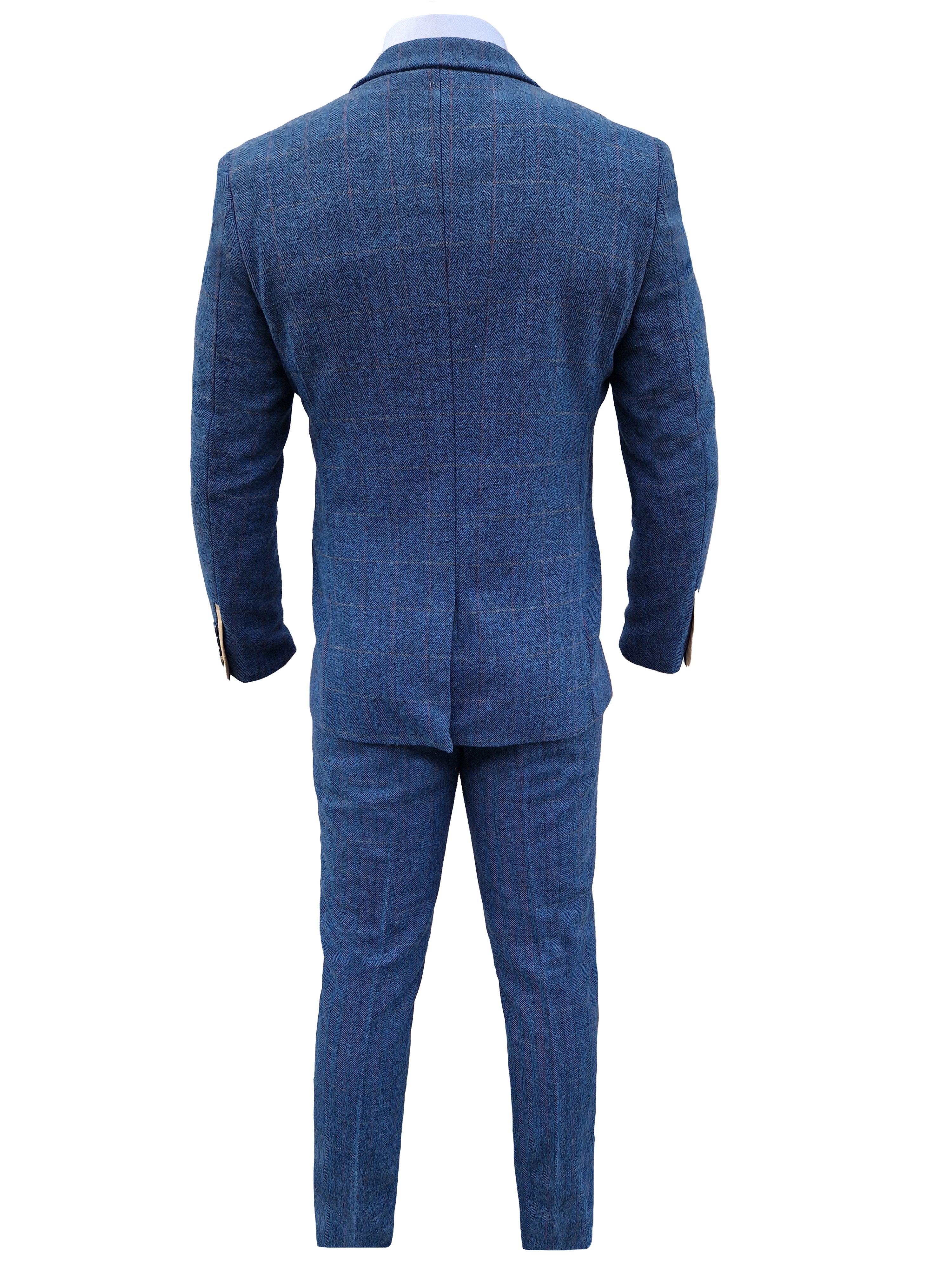 Pánsky oblek trojdielny Dion blue herringbone - trojdielny oblek