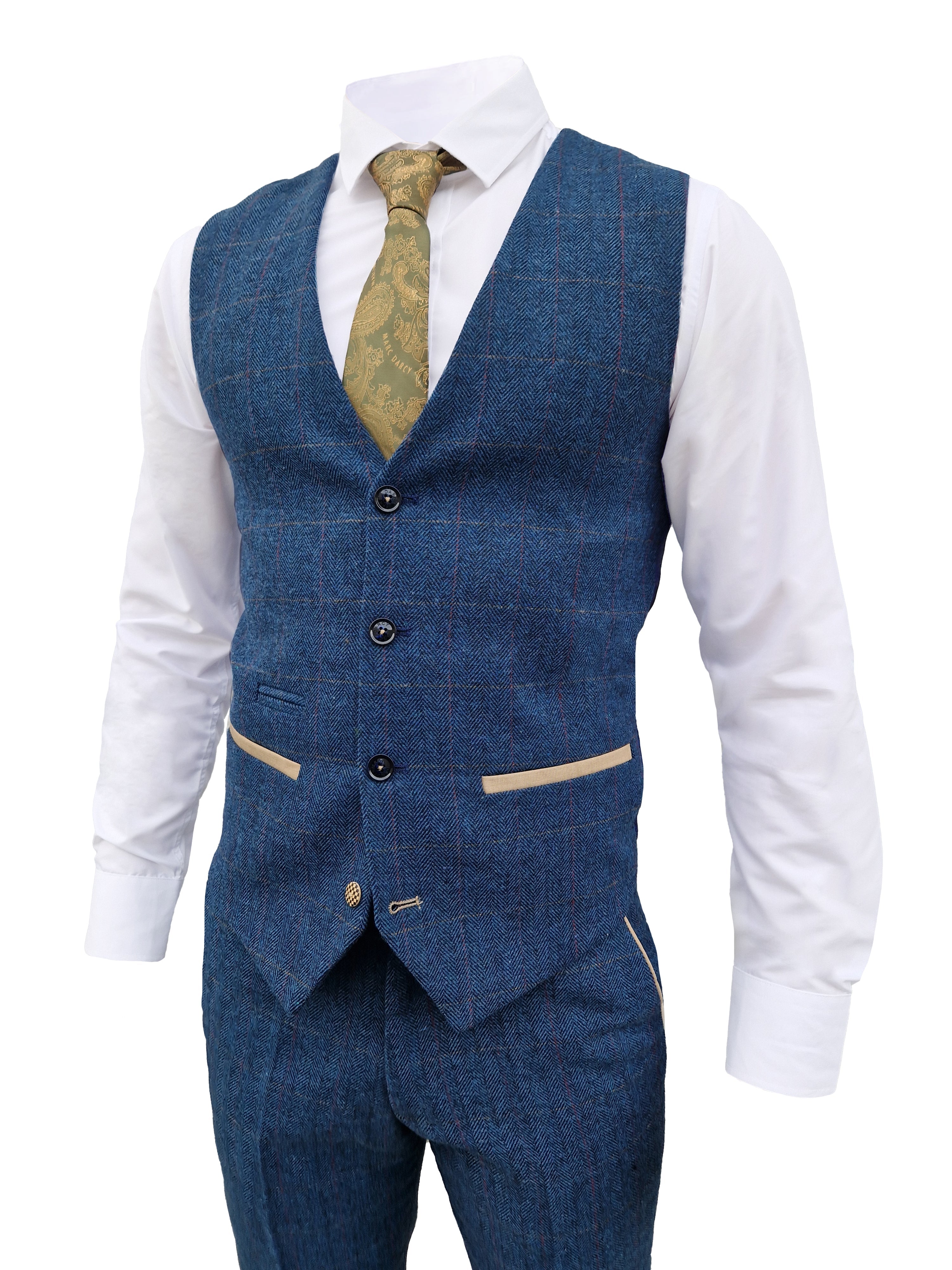 Pánsky oblek trojdielny Dion blue herringbone - trojdielny oblek