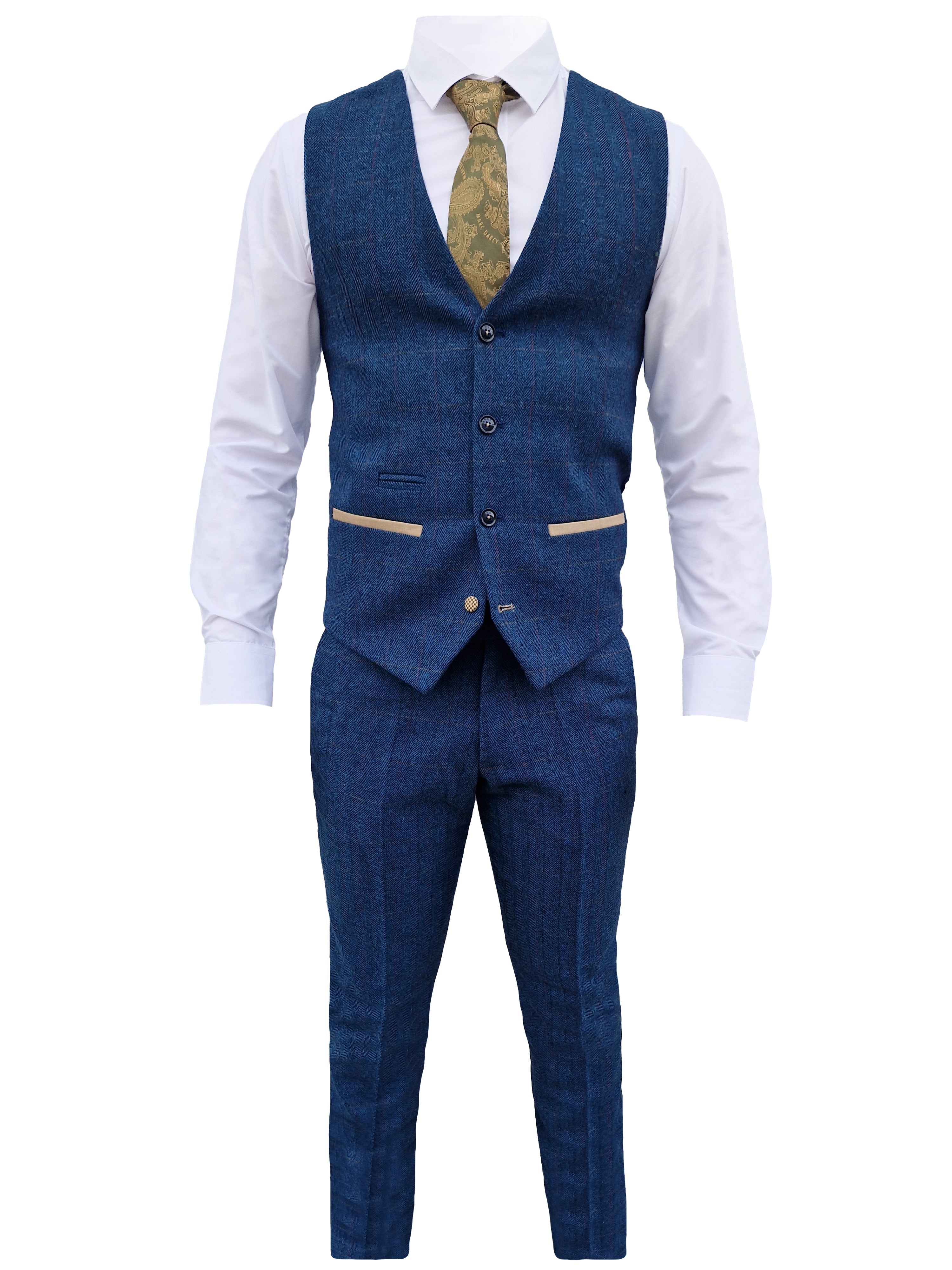 Pánsky oblek trojdielny Dion blue herringbone - trojdielny oblek