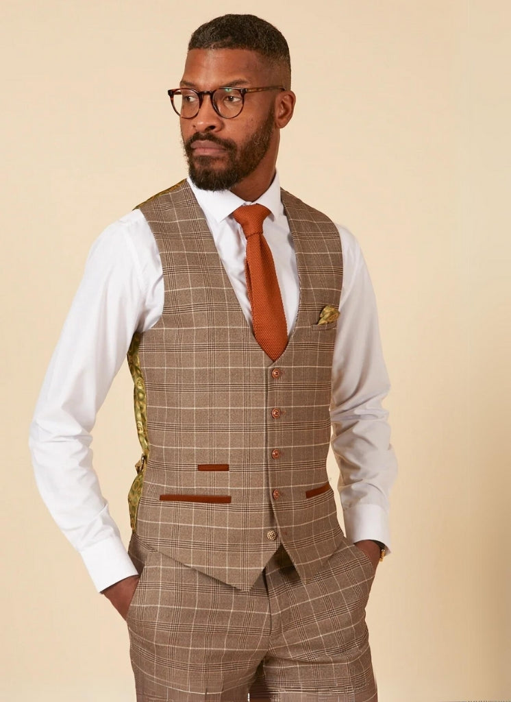 Marc Darcy - Gilet Ruitpatroon Beige Ray Tan