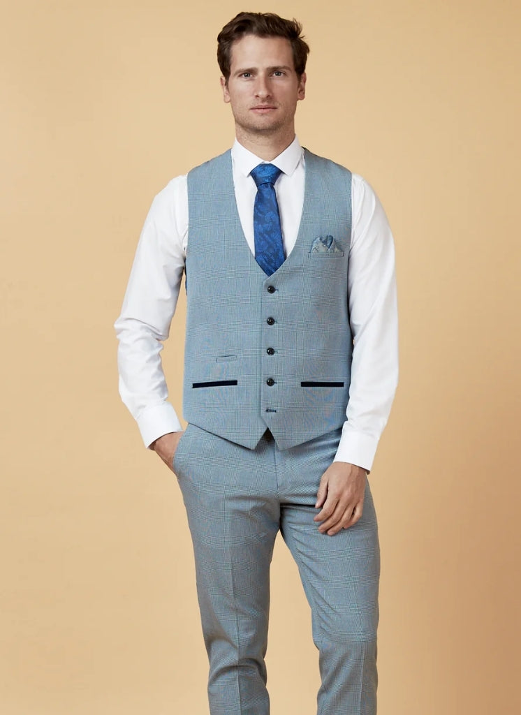 Marc Darcy - Gilet Ruitpatroon Licht Blauw Bromley Sky