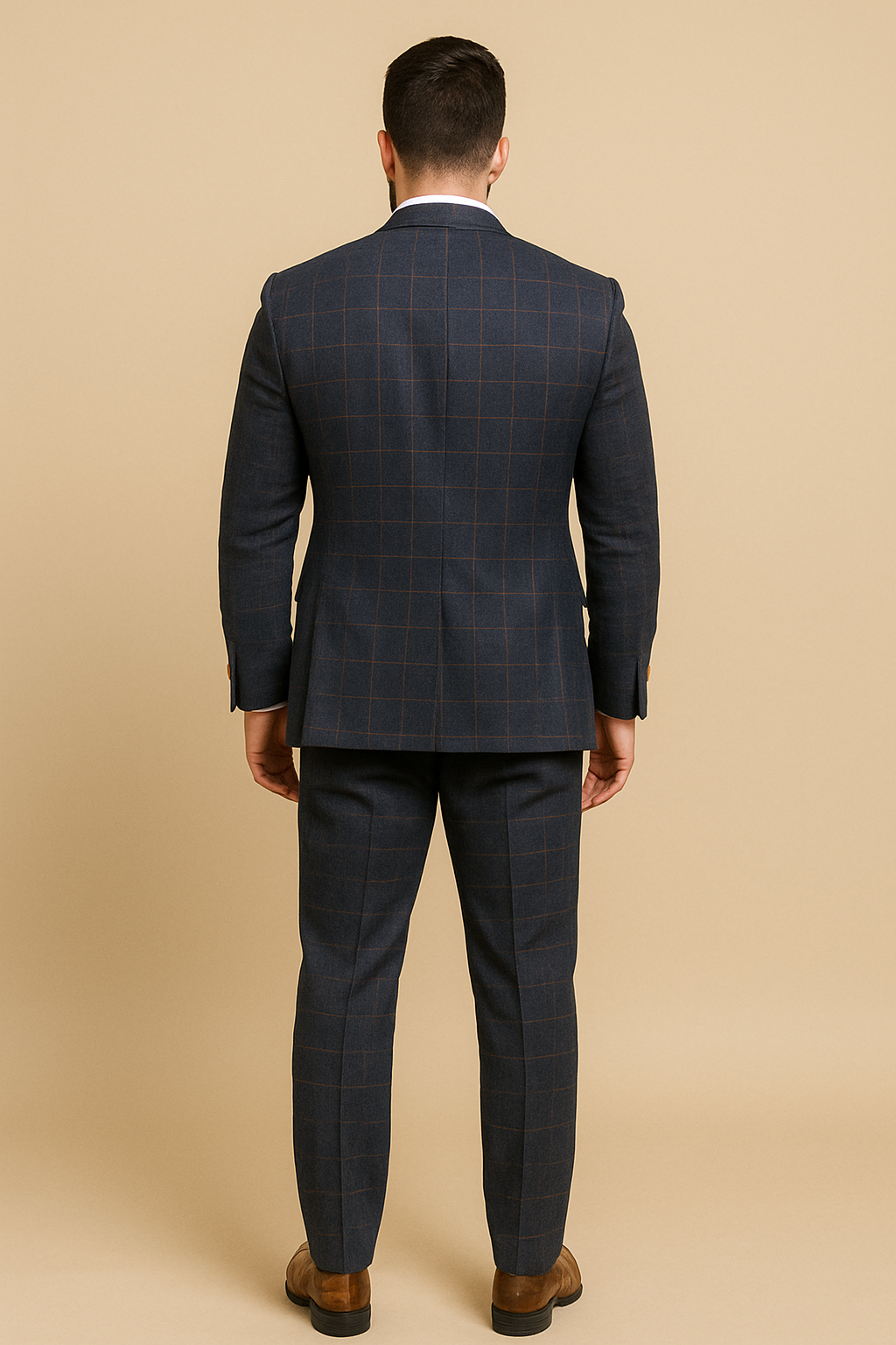 CASTLESON Admiral – Trojdielny pánsky oblek káro Navy/Tan Mix & Match