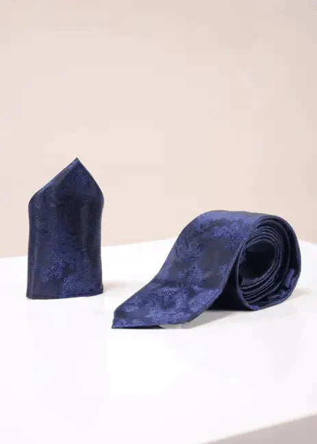 Marc Darcy Gentlemens set navy paisley stropdas met pochet -Marc Darcy Pánska súprava tmavomodrá paisley kravata s vreckovkou