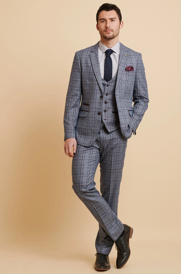 Modré oblečenie s kockami - Abbott modrý károvaný tweed