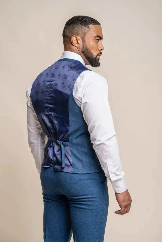 Pánsky oblek Tweed slimfit Orson modrý - trojdielny