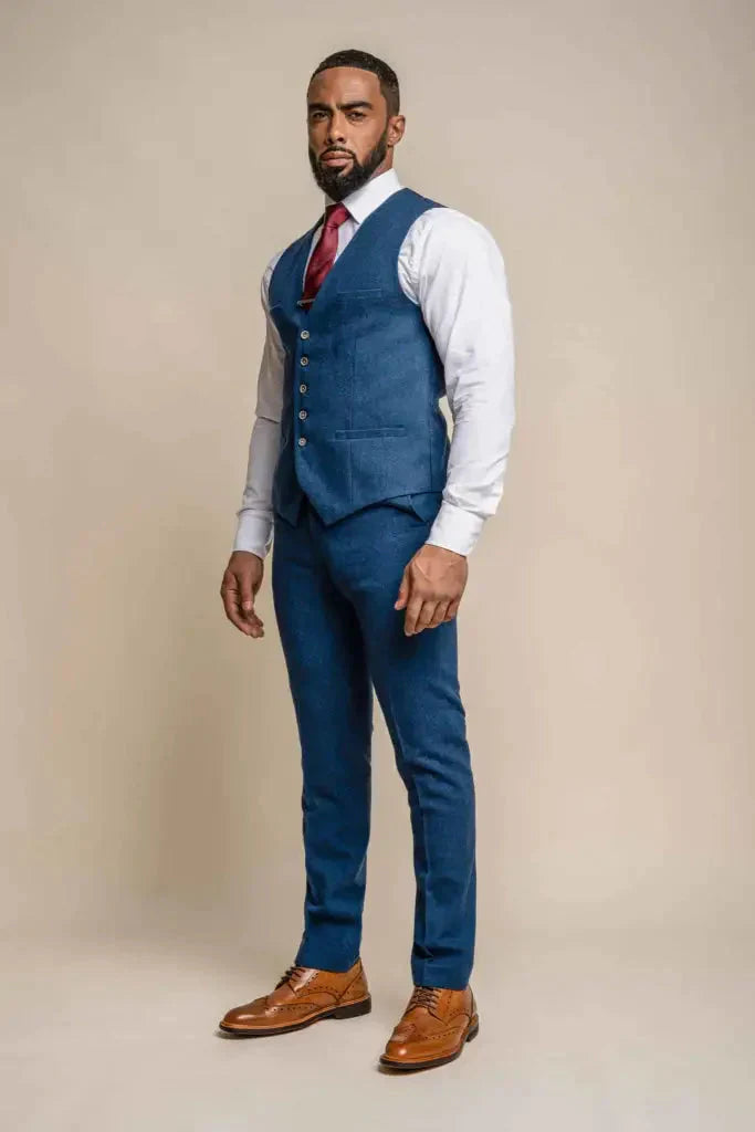 Pánsky oblek Tweed slimfit Orson modrý - trojdielny
