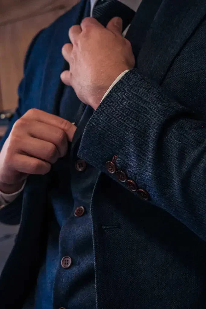TAVERNY Chief - Pánsky oblek námornícke tweed - trojdielny oblek
