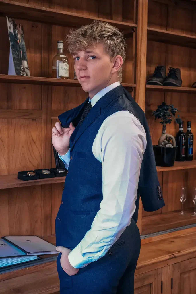 TAVERNY Chief - Pánsky oblek námornícke tweed - trojdielny oblek